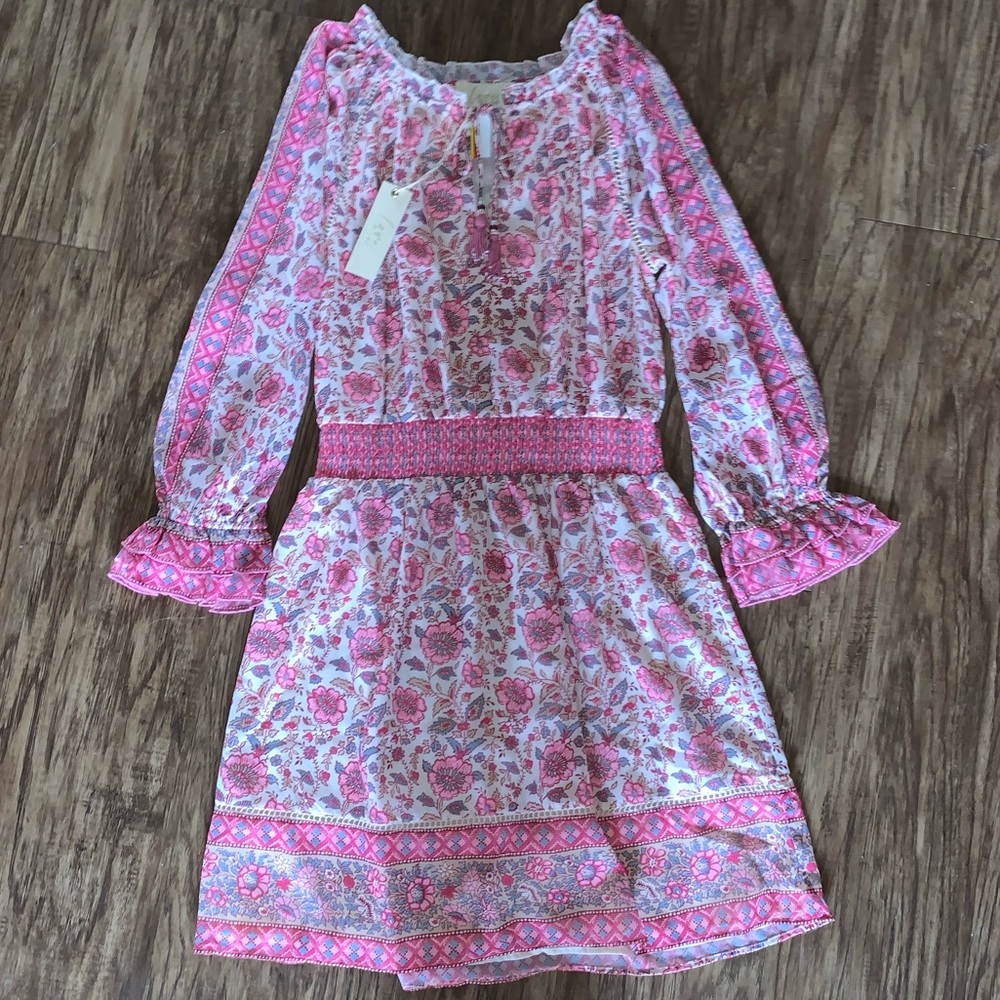 NWT Love Sam Anthropologie Pink Tippy Border Dress